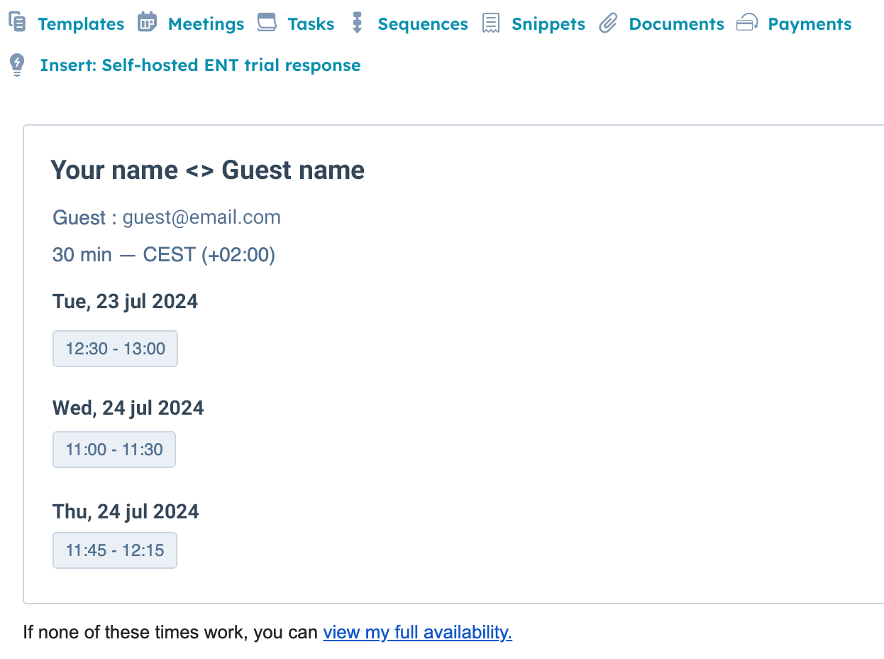 E-mail message with options