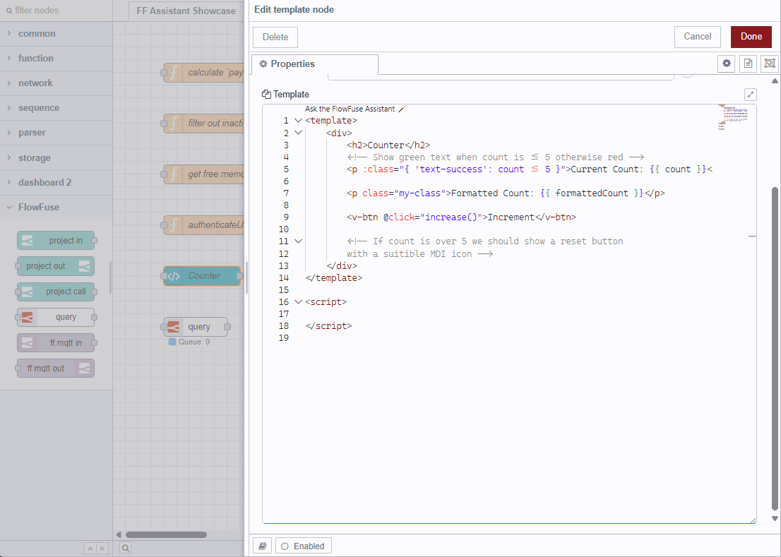 Demo of dashboard template node with inline completions